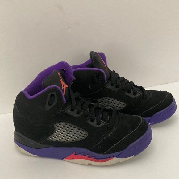 GUC Nike Jordan 5 Retro Raptors Size 11C Kids Black Ember Glow Fierce Purple - Picture 1 of 12